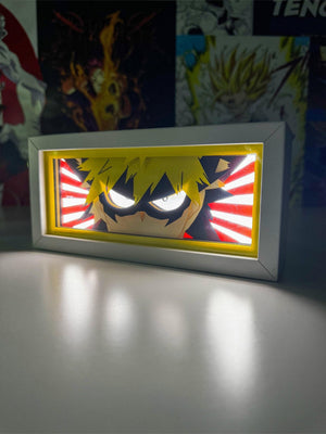 Lampada LED anime con personaggio dallo sguardo intenso, ispirata a My Hero Academia