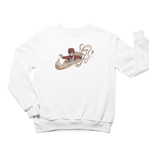 Felpa bianca ricamata con Gaara di Naruto e sabbia, abbigliamento anime unisex