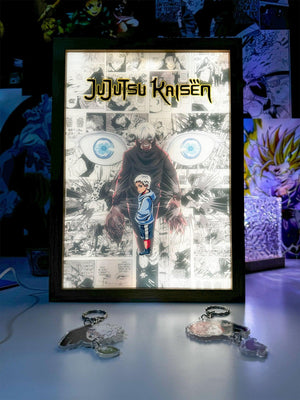 Lampada LED decorativa Jujutsu Kaisen con Gojo Satoru su sfondo manga illuminato