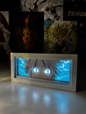 Lampada light box RGB con Gojo Satoru di Jujutsu Kaisen, occhi azzurri luminosi, decorazione anime.