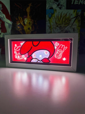 Box led kawaii con personaggio carino rosa, luce soffusa, decorazione anime otaku