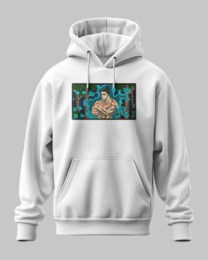 Felpa bianca con cappuccio, stampa anime Aoi Todo Jujutsu Kaisen, stile ricamato