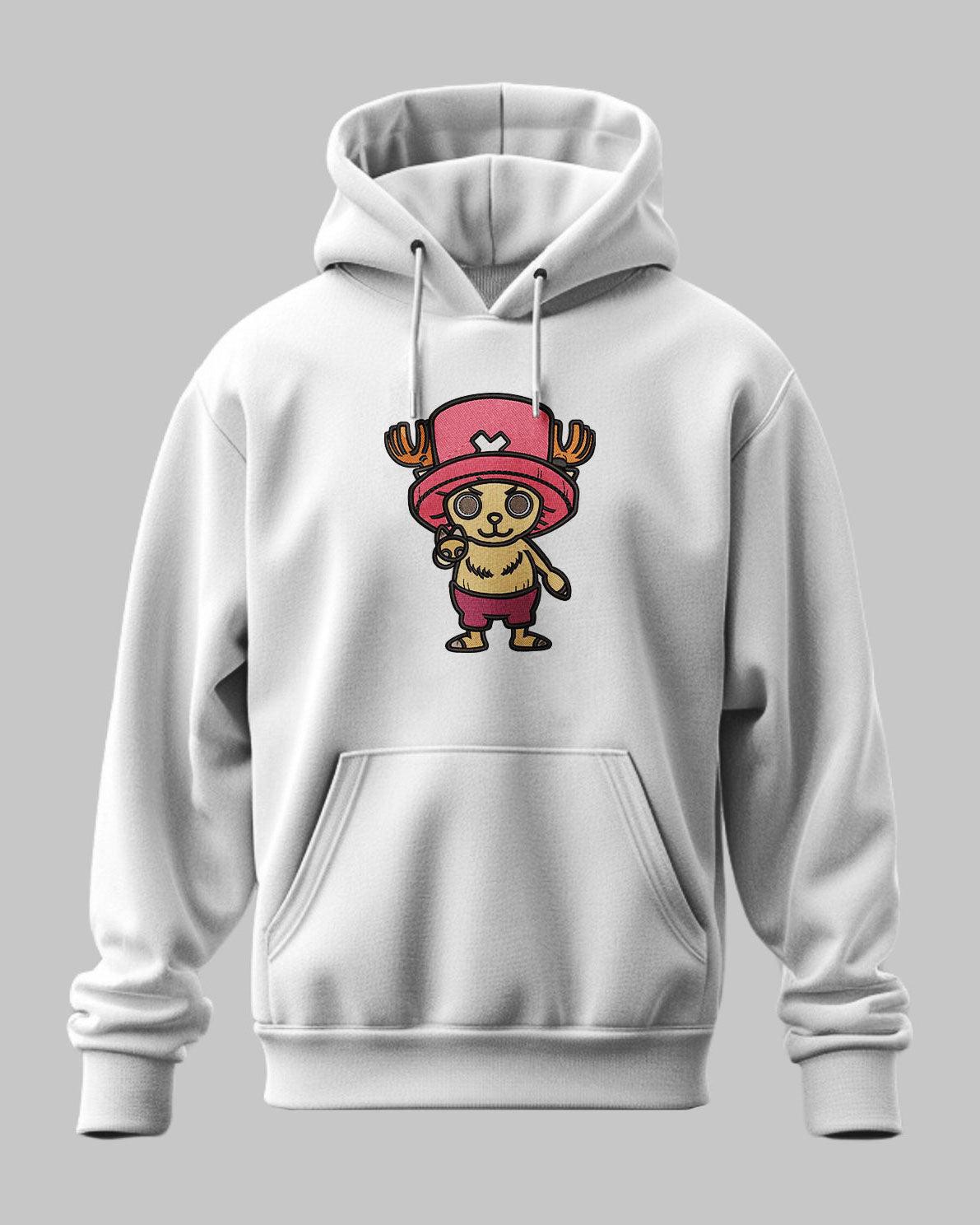 Felpa con cappuccio grigia ricamata con Chopper di One Piece, moda anime unisex