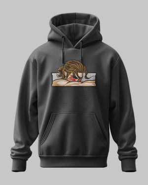 Felpa nera con cappuccio, ricamo personaggio anime ispirato ad Attack on Titan