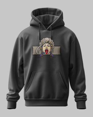 Felpa nera con cappuccio, ricamo Buddha di Record of Ragnarok al centro, stile anime.