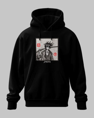 Felpa nera con cappuccio con ricamo Yato Noragami in stile anime giapponese