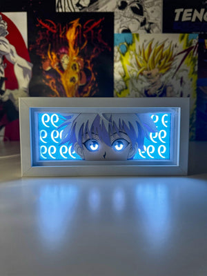 Light box anime decor con personaggio dai capelli bianchi e occhi luminosi blu, stile moderno