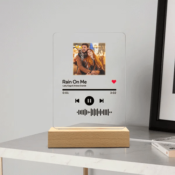 Lampada Spotify 3D rettangolare personalizzata con base in legno