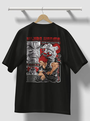 Maglietta nera anime con stampa di Yujiro Hanma di Baki The Grappler, stile streetwear