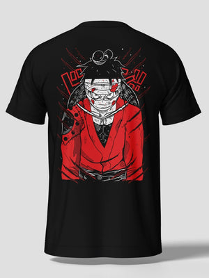 Maglietta nera anime con stampa Luffy One Piece edizione dark, design rosso e bianco.