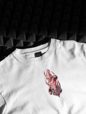 Maglietta bianca con stampa Majin Buu Dragon Ball, streetwear anime ricamata
