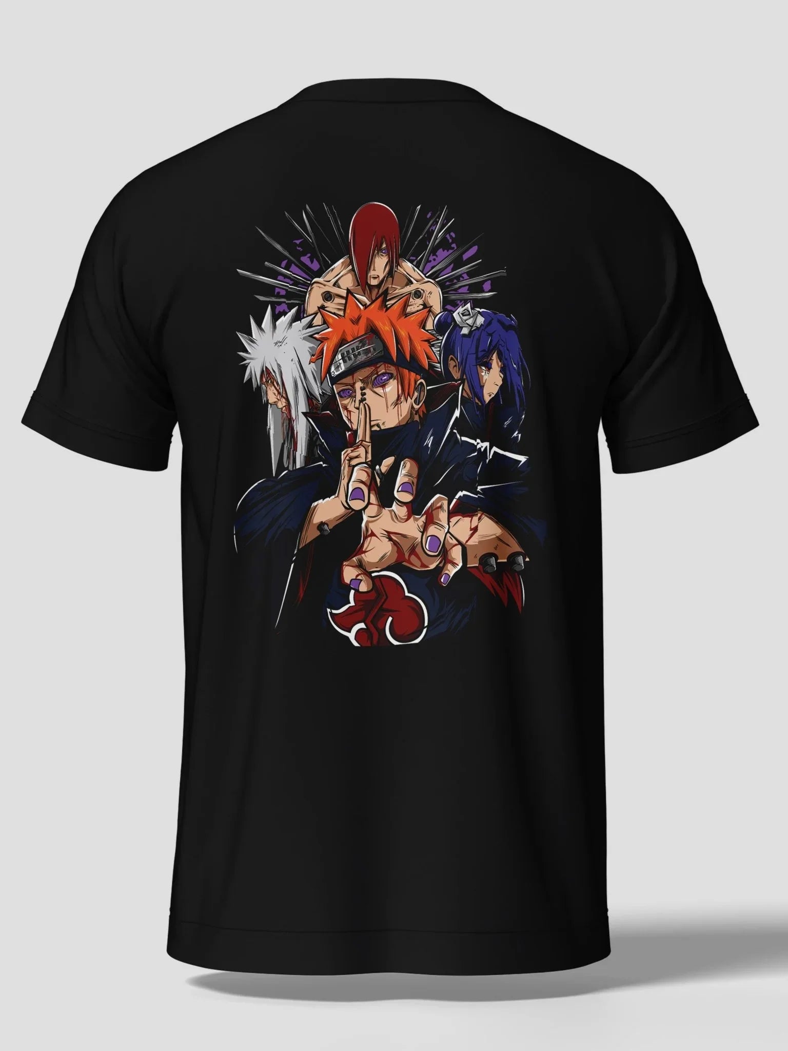 Maglietta nera con stampa anime Naruto, Pain e Rinnegan, personaggi Six Paths of Pain.