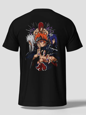Maglietta nera con stampa anime Naruto, Pain e Rinnegan, personaggi Six Paths of Pain.