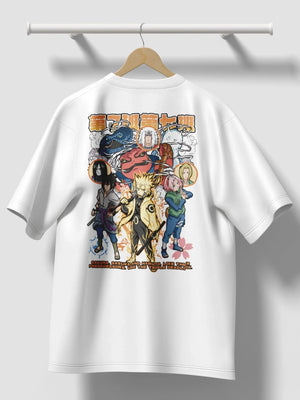 Maglietta bianca anime con stampa Team 7 Naruto, Sasuke, Sakura e personaggi iconici