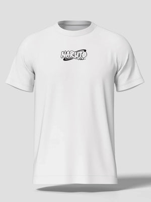 T-shirt bianca con logo Naruto stampato sul petto, abbigliamento anime streetwear