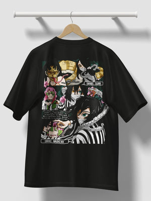 Maglietta nera con stampa anime di Obanai Iguro e Snake Hashira da Demon Slayer.