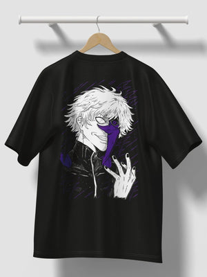 Maglietta nera anime con stampa Ken Kaneki Tokyo Ghoul, illustrazione dettagliata sul retro