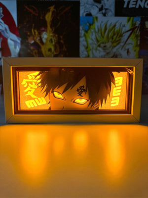Lampada light box anime con Gaara di Naruto, occhi illuminati e kanji, decorazione stanza otaku