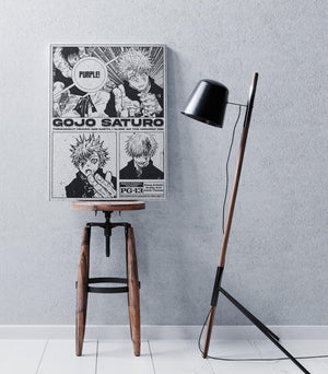 Quadro in tela canvas di Gojo Satoru stile manga da Jujutsu Kaisen, arredamento moderno anime.