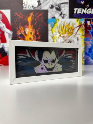 Light box Ryuk Death Note con cornice bianca, decorazione anime su scrivania