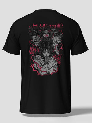 T-shirt nera con stampa anime Choso Jujutsu Kaisen, stile streetwear, personaggi manga