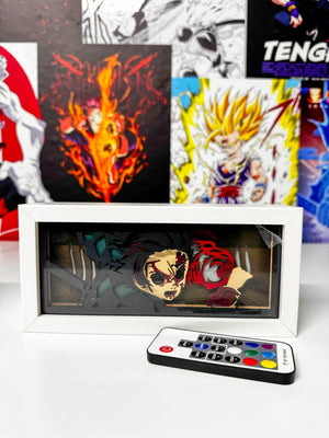 Lampada LED anime Demon Slayer Tanjiro in cornice bianca con telecomando, decorazione otaku