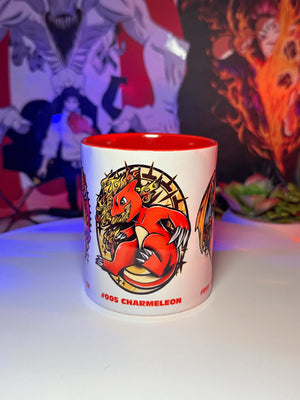 Tazza mug con illustrazione evoluzione Charmeleon di Pokémon, sfondo anime colorato