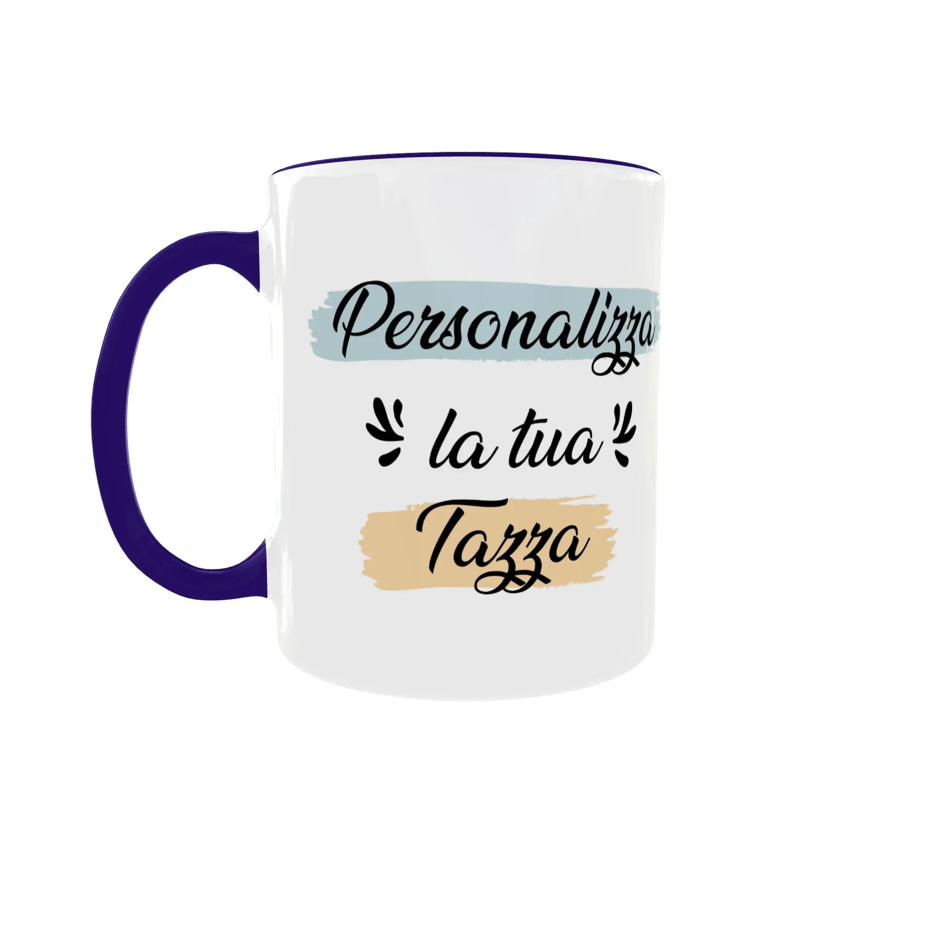 Tazza personalizzata con scritta, manico viola, idea regalo originale