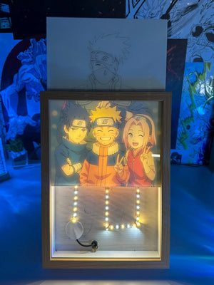 Quadro LED con illustrazione Team 7 Naruto, Sasuke e Sakura, stile anime, luce decorativa