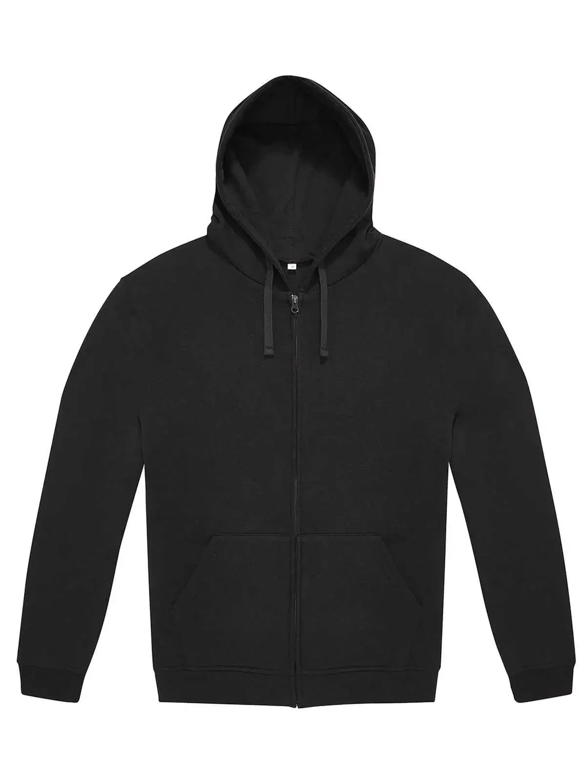 Felpa nera con cappuccio, zip intera e tasche frontali, stile personalizzabile