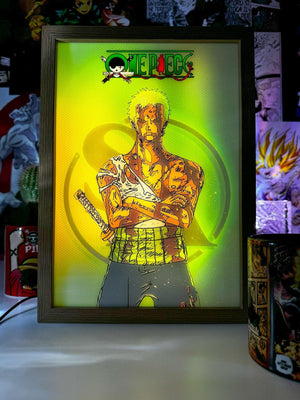 Lampada LED da parete con illustrazione di Roronoa Zoro di One Piece su sfondo verde