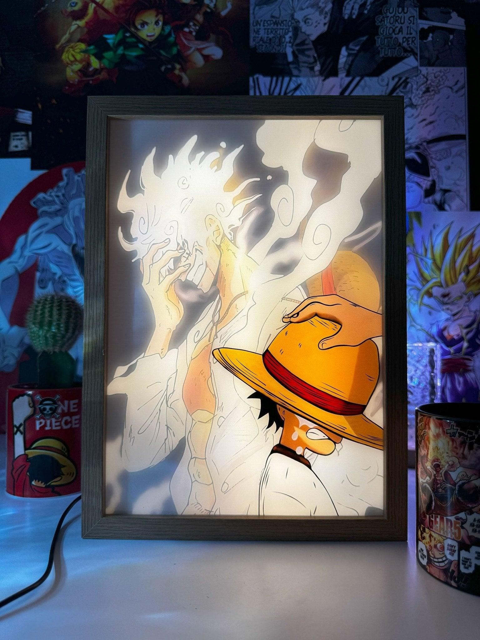 Lampada LED con illustrazione di Monkey D. Luffy Gear 5 di One Piece, stile anime