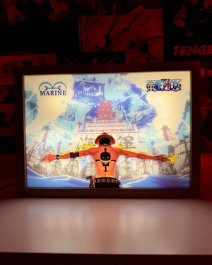 Lampada decorativa con Ace di One Piece, scena di Marineford, luci artistiche anime.