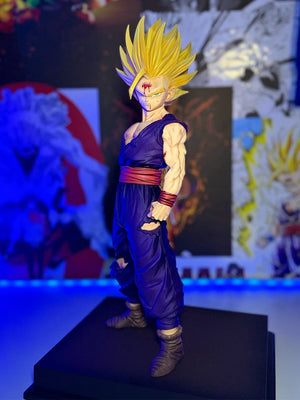 Action figure ultra realistico Gohan SSJ2 Dragon Ball Z, capelli gialli e tuta viola, 45 cm