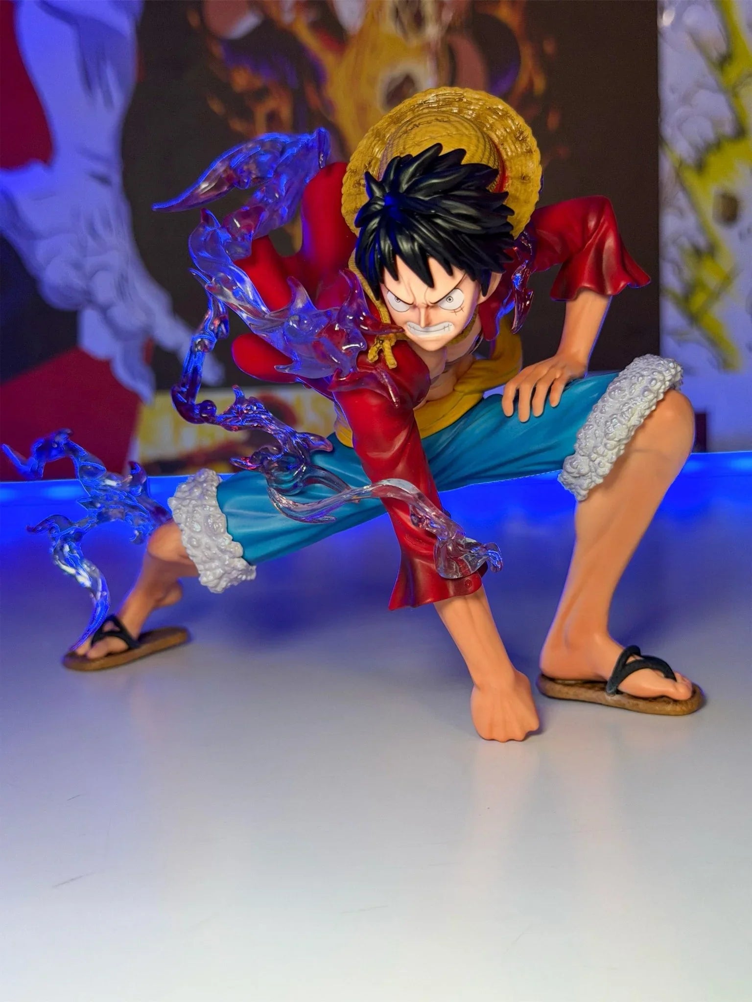 Action figure Luffy Gear 5 One Piece, posa dinamica con effetti trasparenti, statuetta anime da collezione