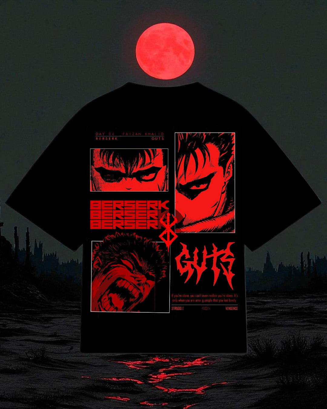 T-shirt Oversize Berserk – Guts Rosso Sangue | Maglietta Anime Unisex Premium