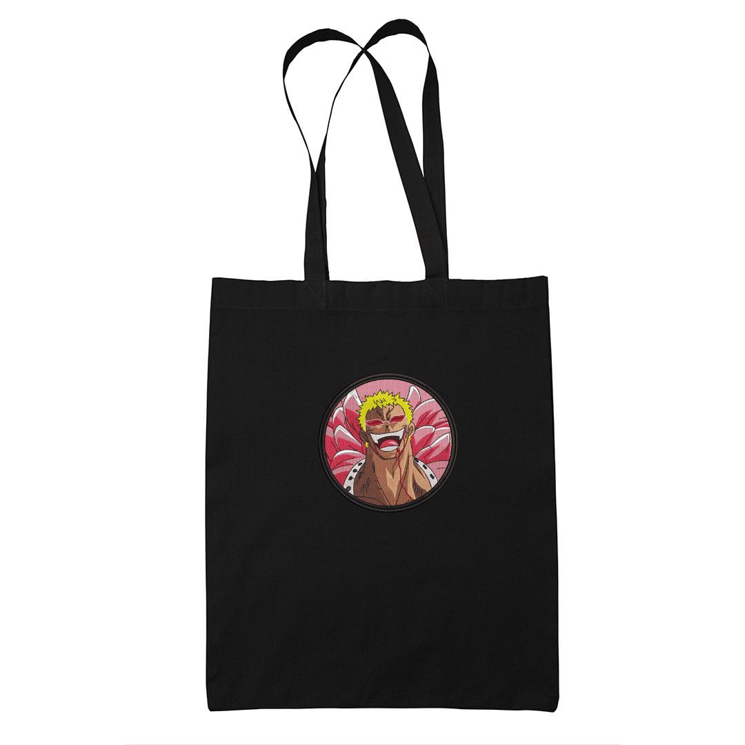 Borsa tote bag nera con ricamo personaggio anime One Piece, stile giapponese, accessorio otaku
