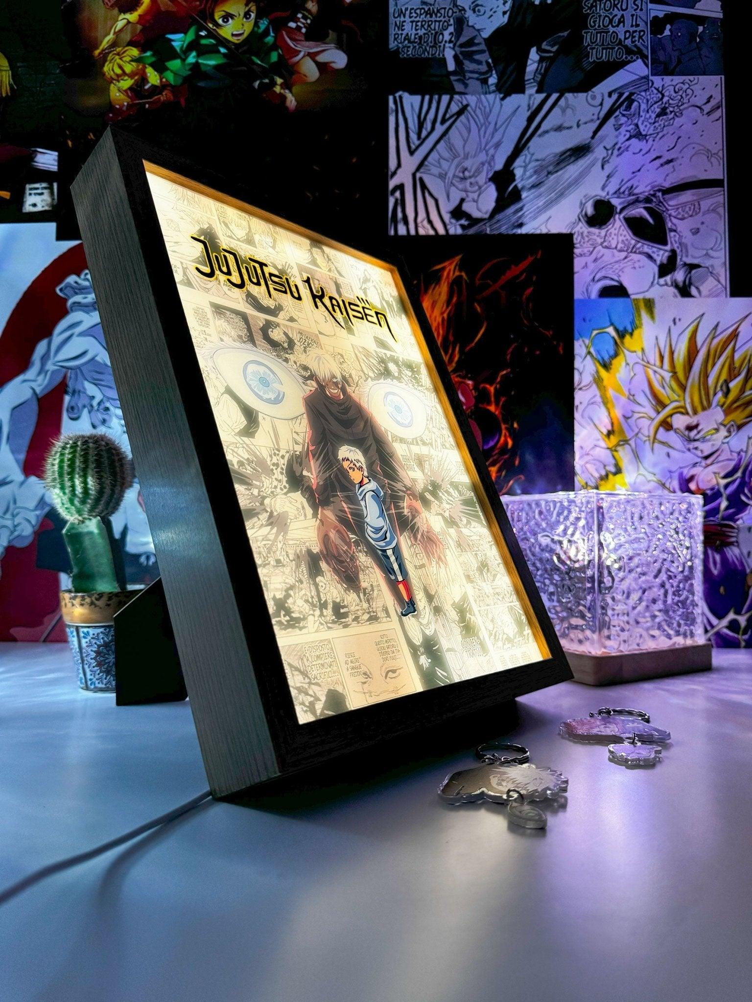 Lampada LED decorativa con Gojo Satoru di Jujutsu Kaisen in stile arte manga, su scrivania