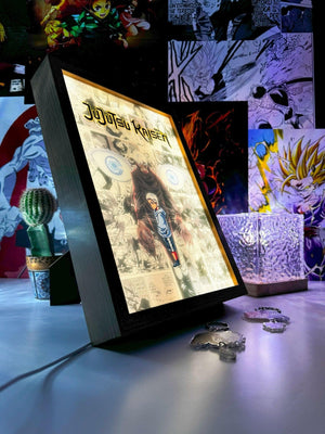 Lampada LED decorativa con Gojo Satoru di Jujutsu Kaisen in stile arte manga, su scrivania