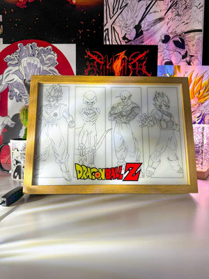Lampada LED con disegno Goku, Freezer, Piccolo e Vegeta, quadro arte Dragon Ball Z.