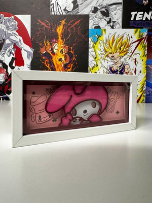 Lampada LED kawaii My Melody in cornice bianca, decorazione anime per camera otaku