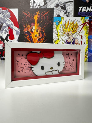 Light box Hello Kitty rosa con cornice bianca, decorazione kawaii per stanza anime