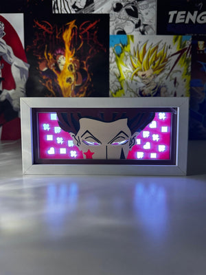 Lampada LED decorativa Hisoka anime Hunter x Hunter, design luminoso su sfondo viola