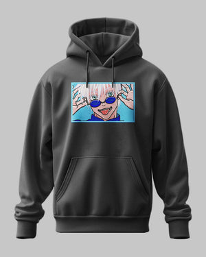 Felpa nera con cappuccio, stampa ricamata Gojo Satoru Jujutsu Kaisen, moda anime