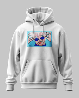 Felpa hoodie bianca con stampa anime di Gojo Satoru da Jujutsu Kaisen