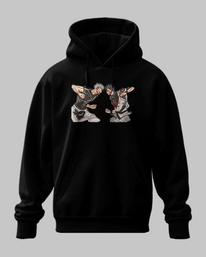 Felpa nera con ricamo anime Gojo vs Sukuna, Jujutsu Kaisen, stile streetwear