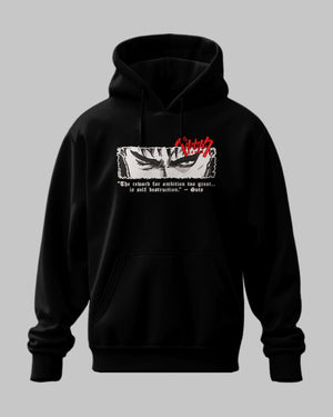 Felpa nera ricamata con occhi di Guts, ispirata a Berserk, citazione anime manga