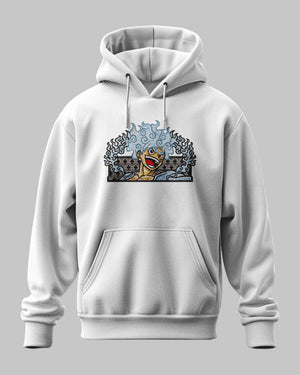 Felpa con cappuccio grigia con ricamo Luffy Gear 5 One Piece, stile anime.