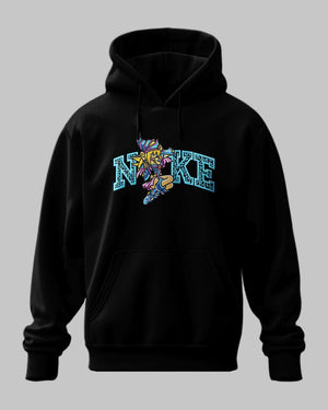 Felpa nera con cappuccio, stampa personaggio anime ispirato a Yu-Gi-Oh e scritta decorativa