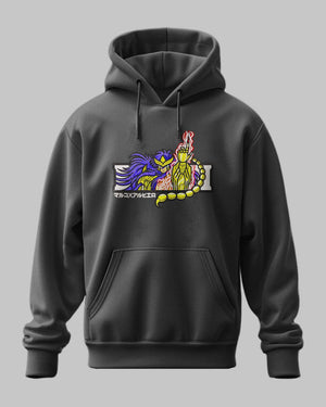 Felpa nera con ricamo di Milo dello Scorpione di Saint Seiya, stile anime giapponese.